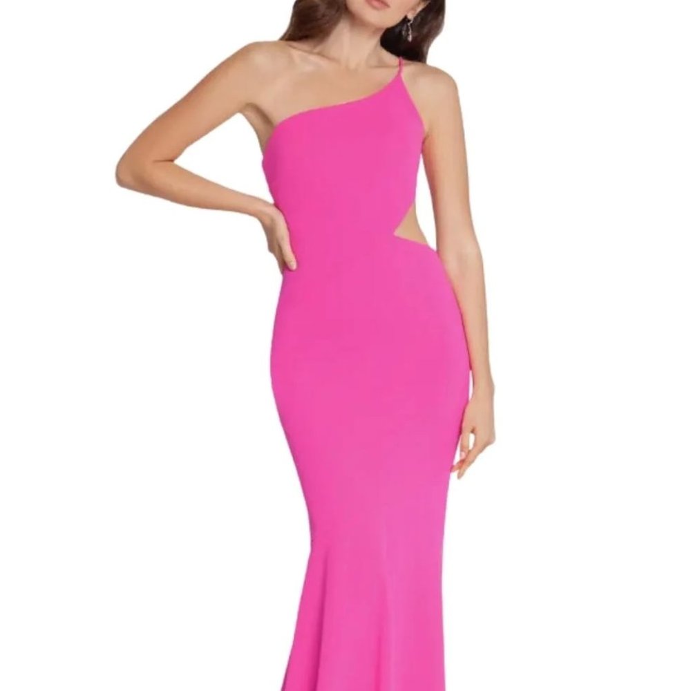 BETSY & ADAM One-Shoulder Side-Cutout Gown Pink Size 4